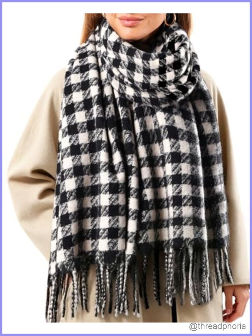 Cashmere Blend Long Plaid Fringe Scarf Shawl Wrap Cozy Winter Oversized
